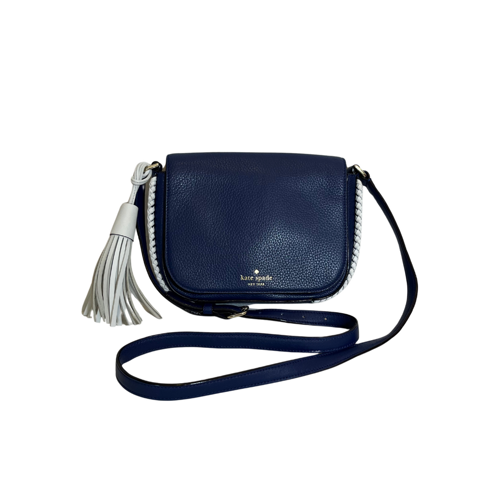 Kate Spade Blue And White Davi Carleton Street Leather Crossbody Bag | Pre Loved |