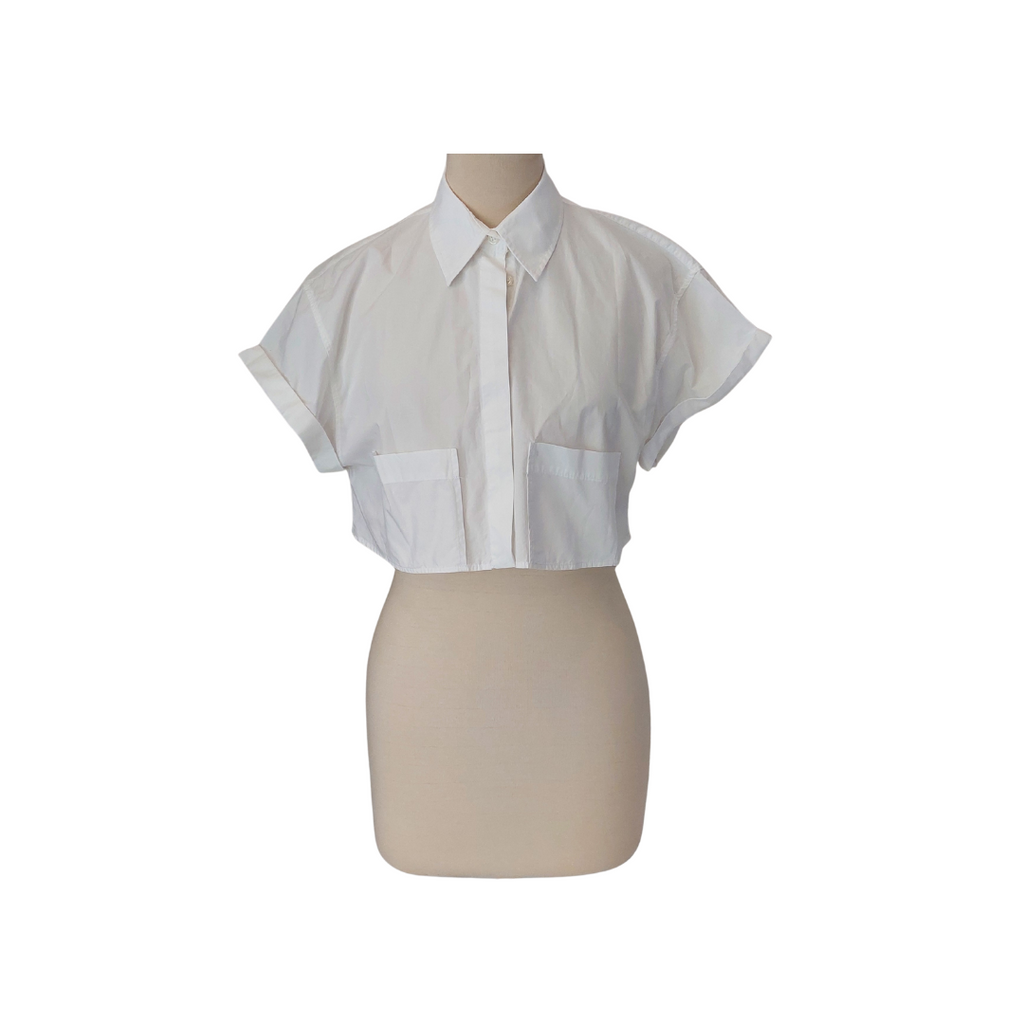 ZARA White Button Down Collared Crop Top | Gently Used |