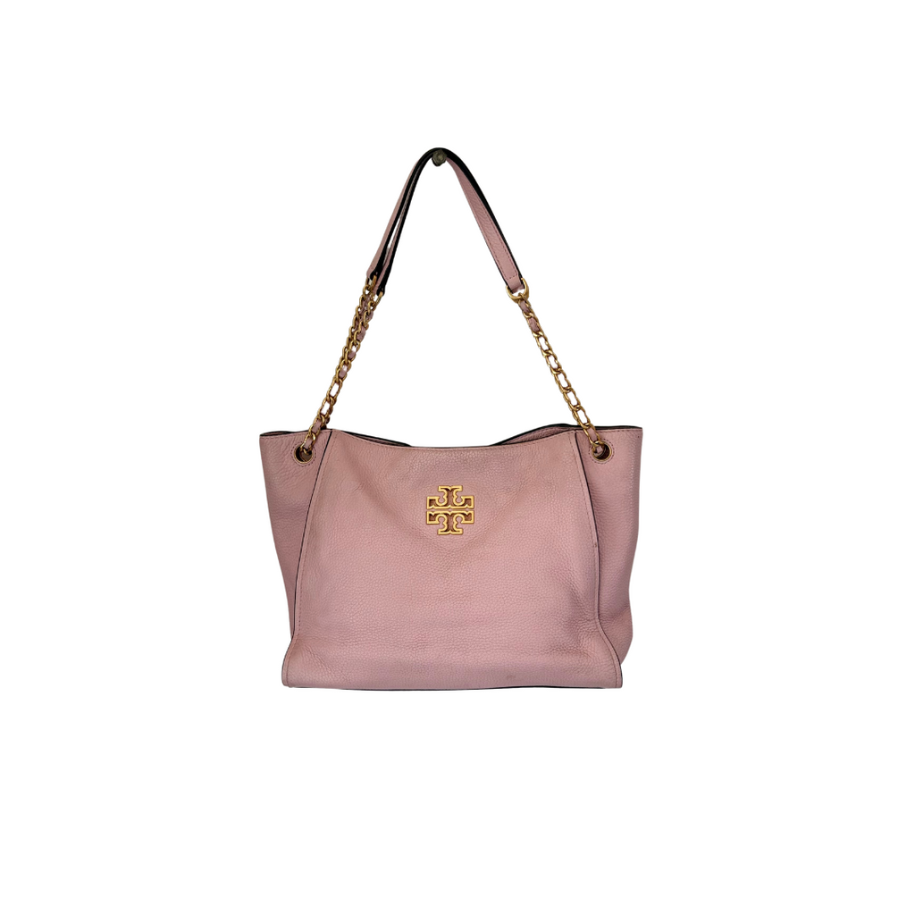 Tory Burch Light Pink Britten Pebbled Leather Crossbody Mini Tote Bag | Pre Loved |