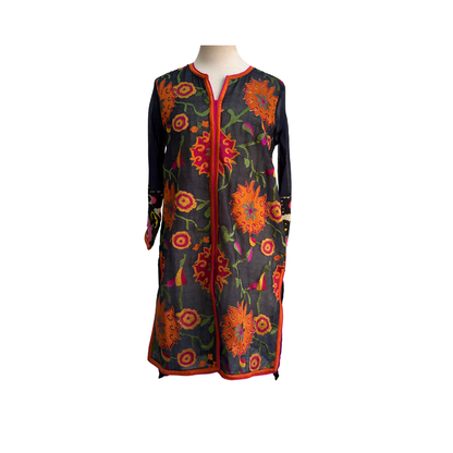 Sana Safinaz Navy Blue And Orange Appliqued Kurta | Brand New |