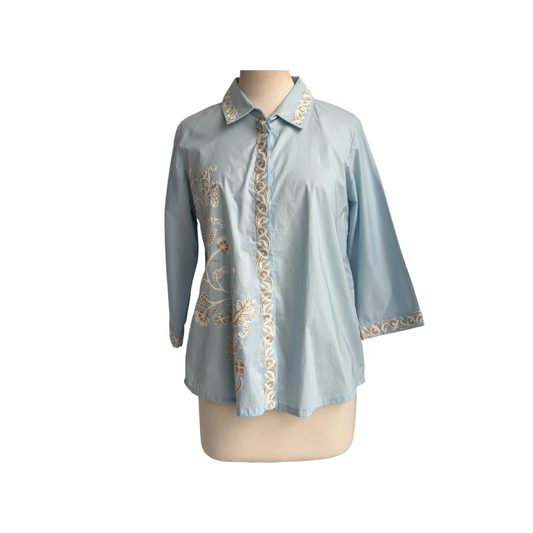Momina Teli Light Blue Embroidered Button Down Kurta | Gently Used |