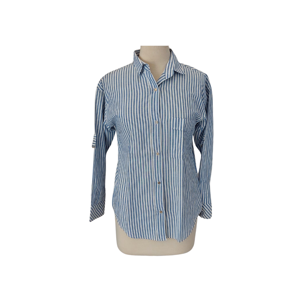 Zara Blue & White Striped Collared Shirt | Pre Loved |