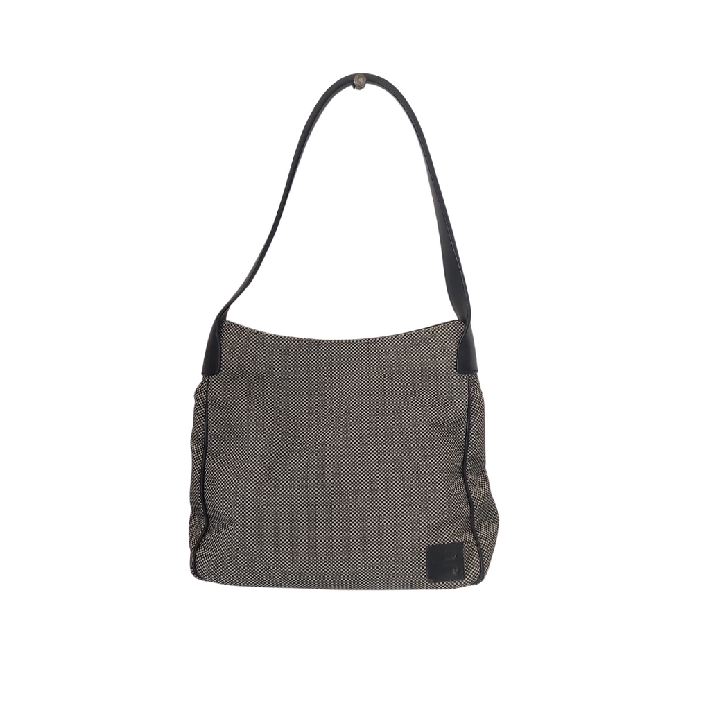 Bally Leather Tweed Canvas Shoulder Hobo Bag | Pre Loved |