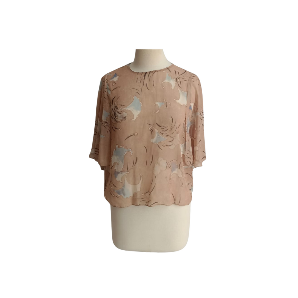 ZARA Brown Sheer Printed Top | Brand New |