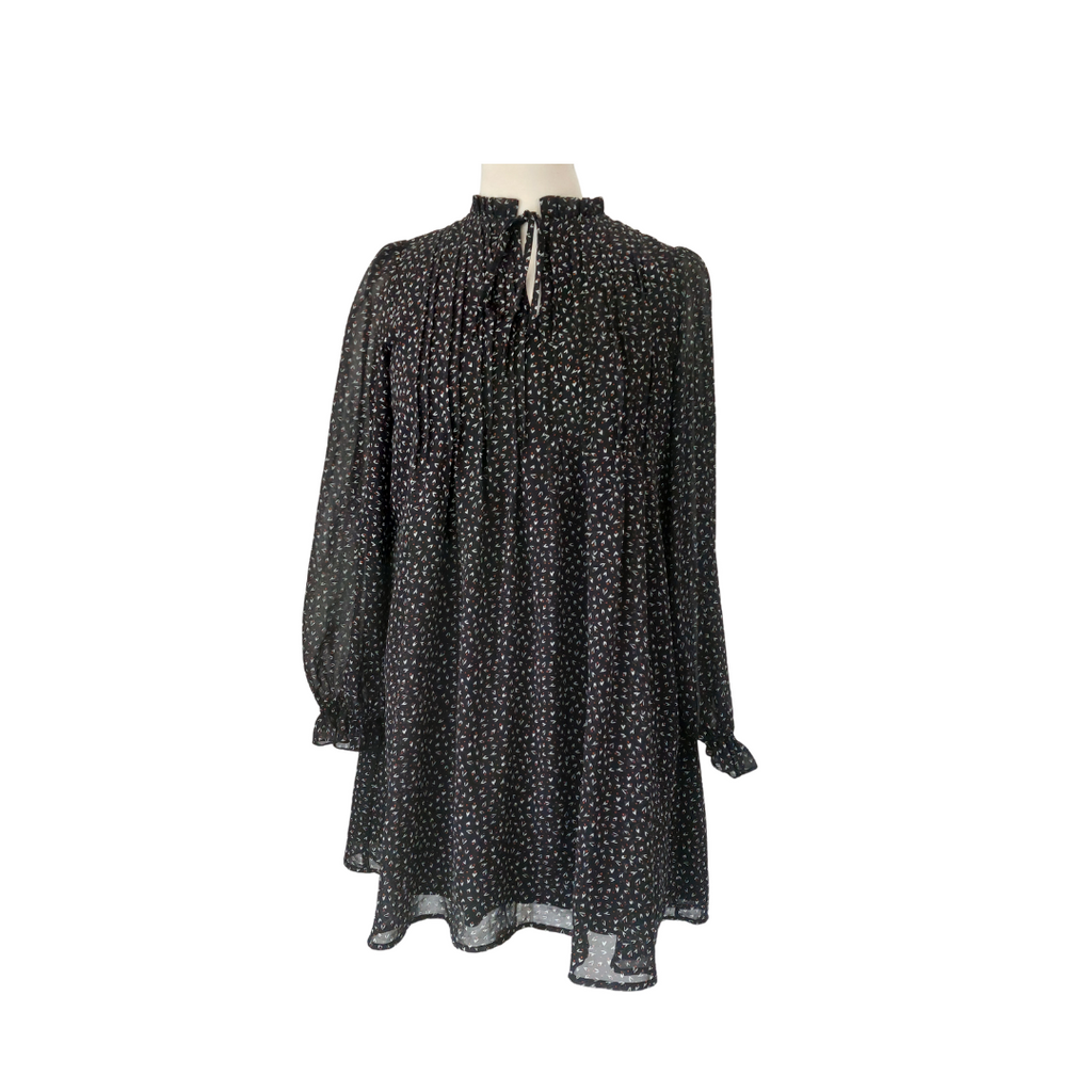 Oliver Bonas Black Printed Pleated Short Dress | Gently Used|