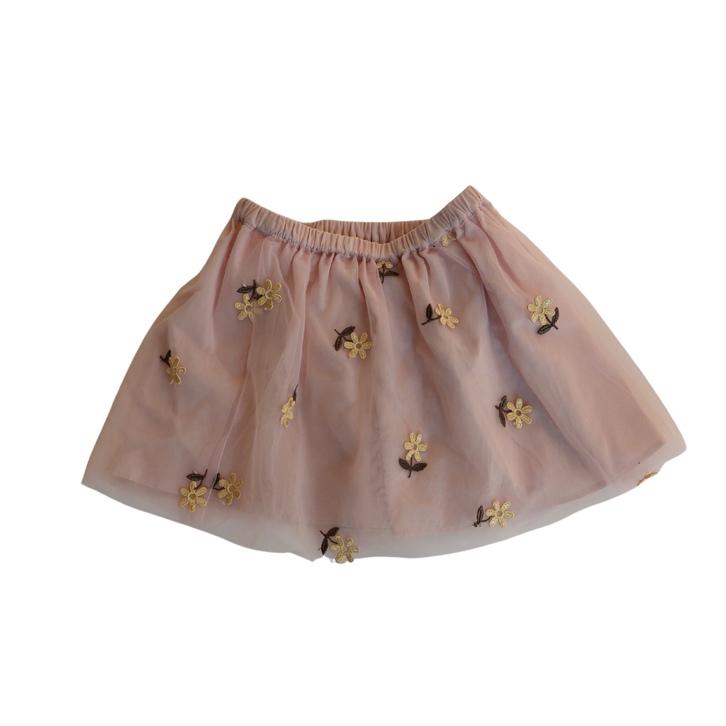 Zara Pink Net Embroidered Flower Short Skirt (3-4 Years) | Brand New |