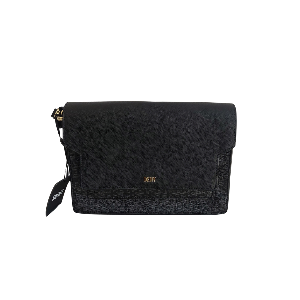 DKNY Black Millie Flap Cow Leather Coated Shoulder Bag | Brand New |