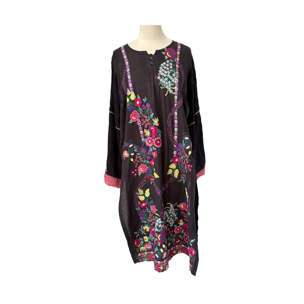 Sana Safinaz Black Multicolor Floral Embroidered Kurta | Brand New |