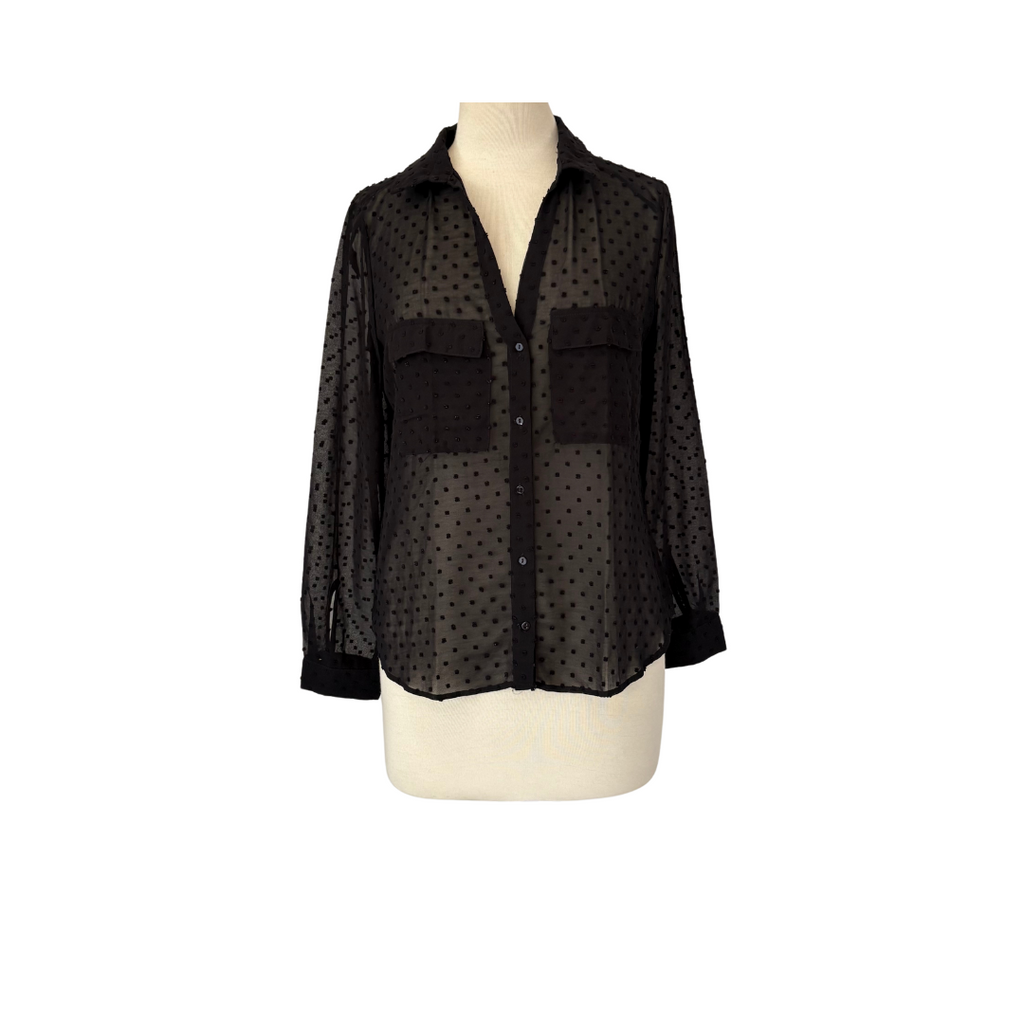 ZARA Black Sheer Textured Collared Shirt | Gently Used |