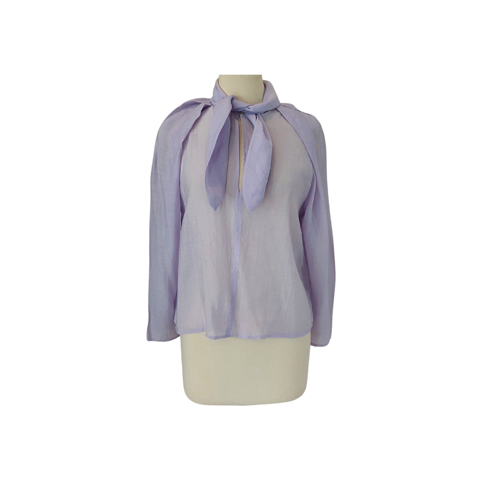 Mango Lilac Semi Sheer Neck Tie Top | Like New |