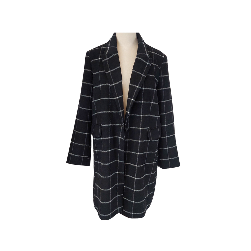Primark Black & White Checked Single Button Coat | Pre Loved |