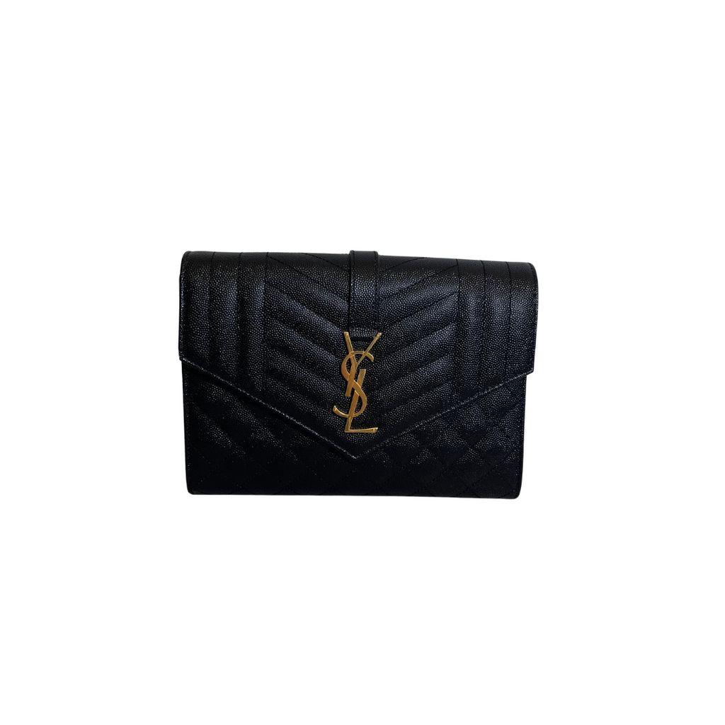 Saint Laurent Black Cassandre Matelassé Leather Clutch | Brand New |