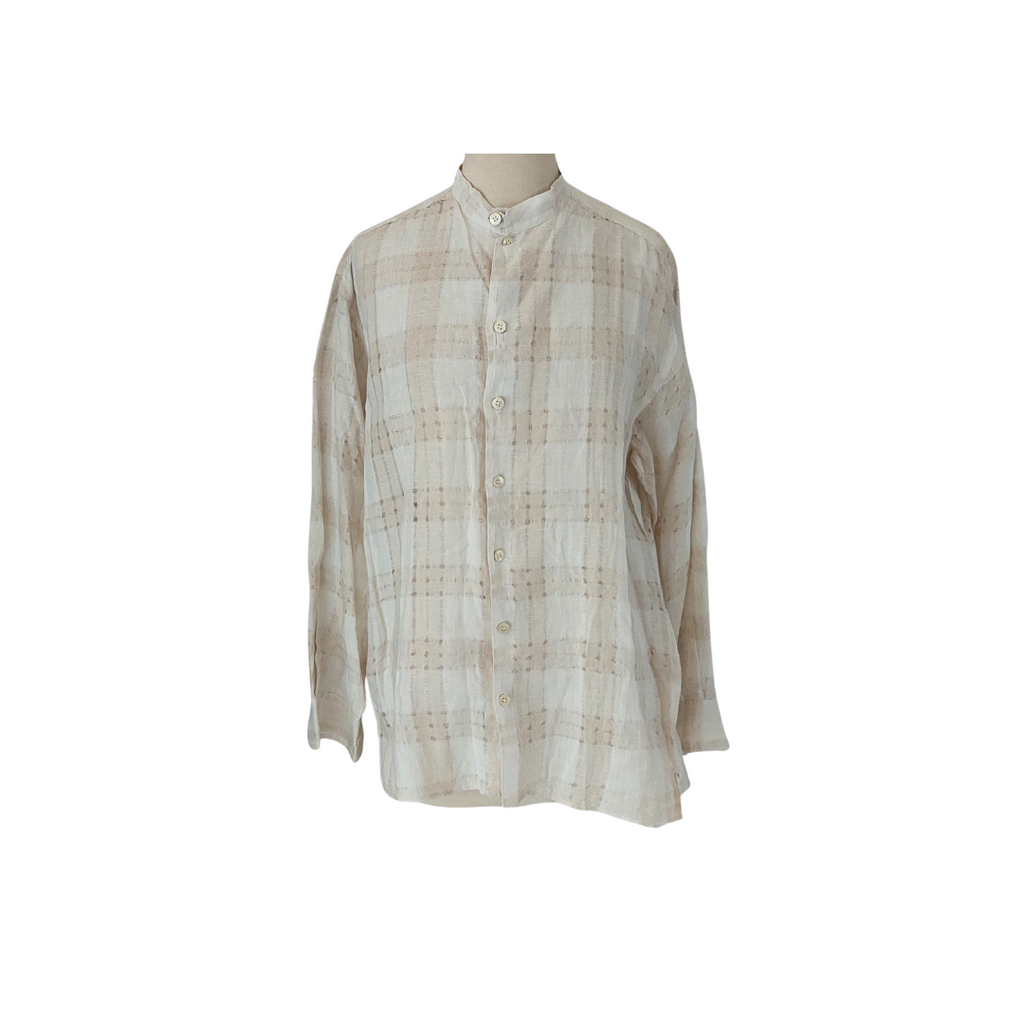 Davidhoff Men's Beige & White Woven Cutwork Self-Check Collared Shirt | Gently Used |
