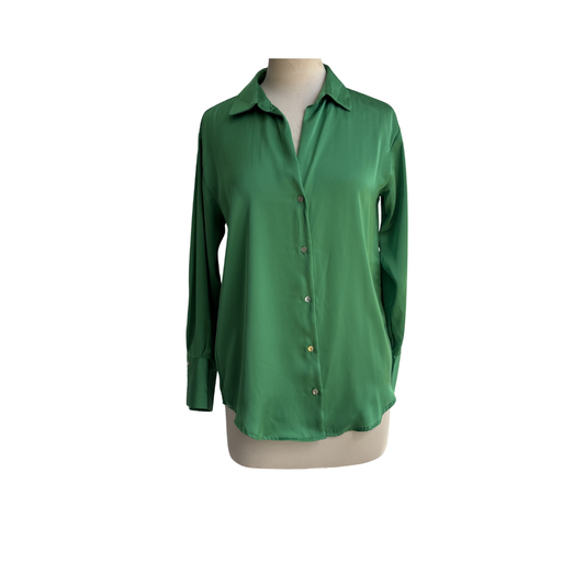 Zara Green Button Down Silk Shirt | Gently Used |