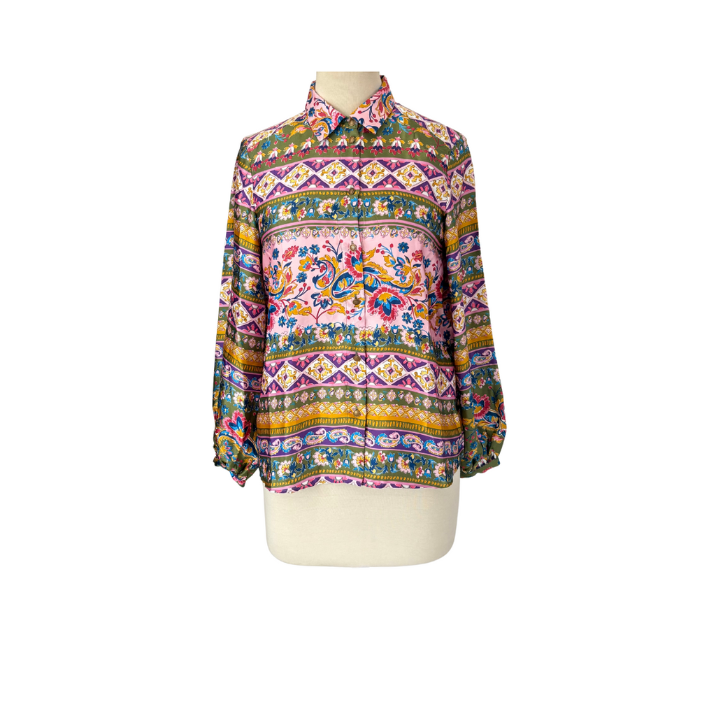 ZARA Pink Multi-coloured Satin Printed Collared Shirt | Brand New |