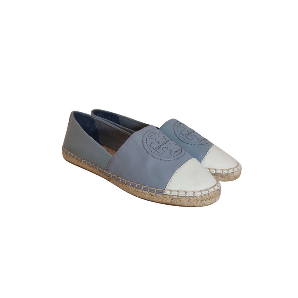 Tory Burch Grey & White Benton Leather Espadrille Shoes | Gently Used |