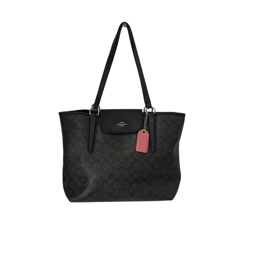 Coach Black Ward Signature Monogram Coated Canvas Leather Tote Bag | Pre Loved |