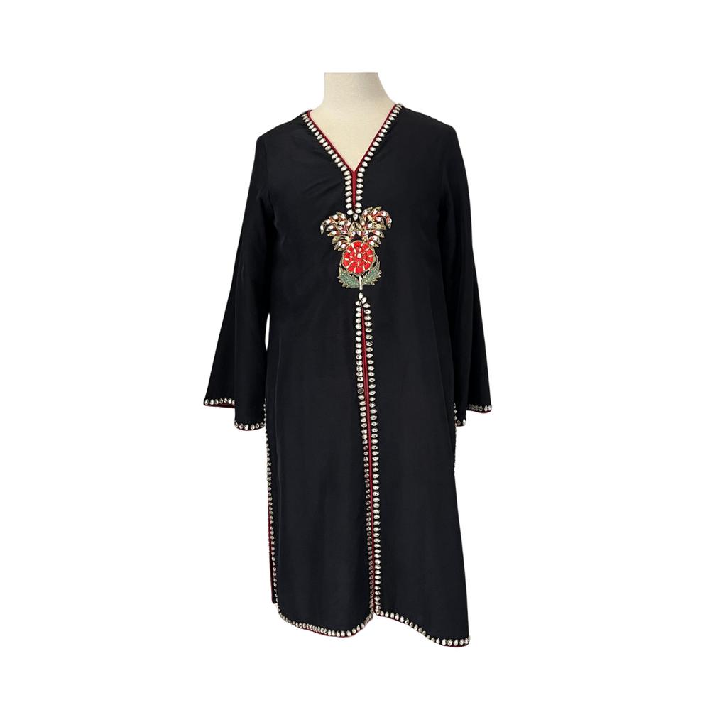 Mahgul Black Silk Rhinestone Embellished Kurta | Gently Used |