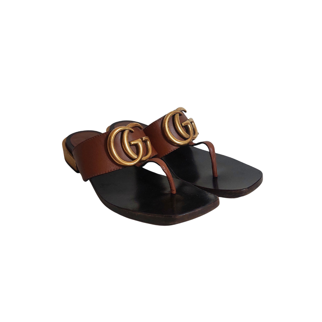 Gucci Lifford Calfskin GG Marmont Thong Sandals | Pre Loved |