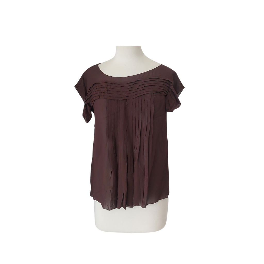 Max Studio Brown Sheer Pleated Top | Pre Loved |