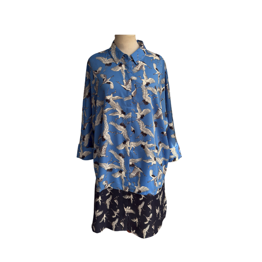 Riva Blue Crane Print Button Down Tunic | Gently Used |