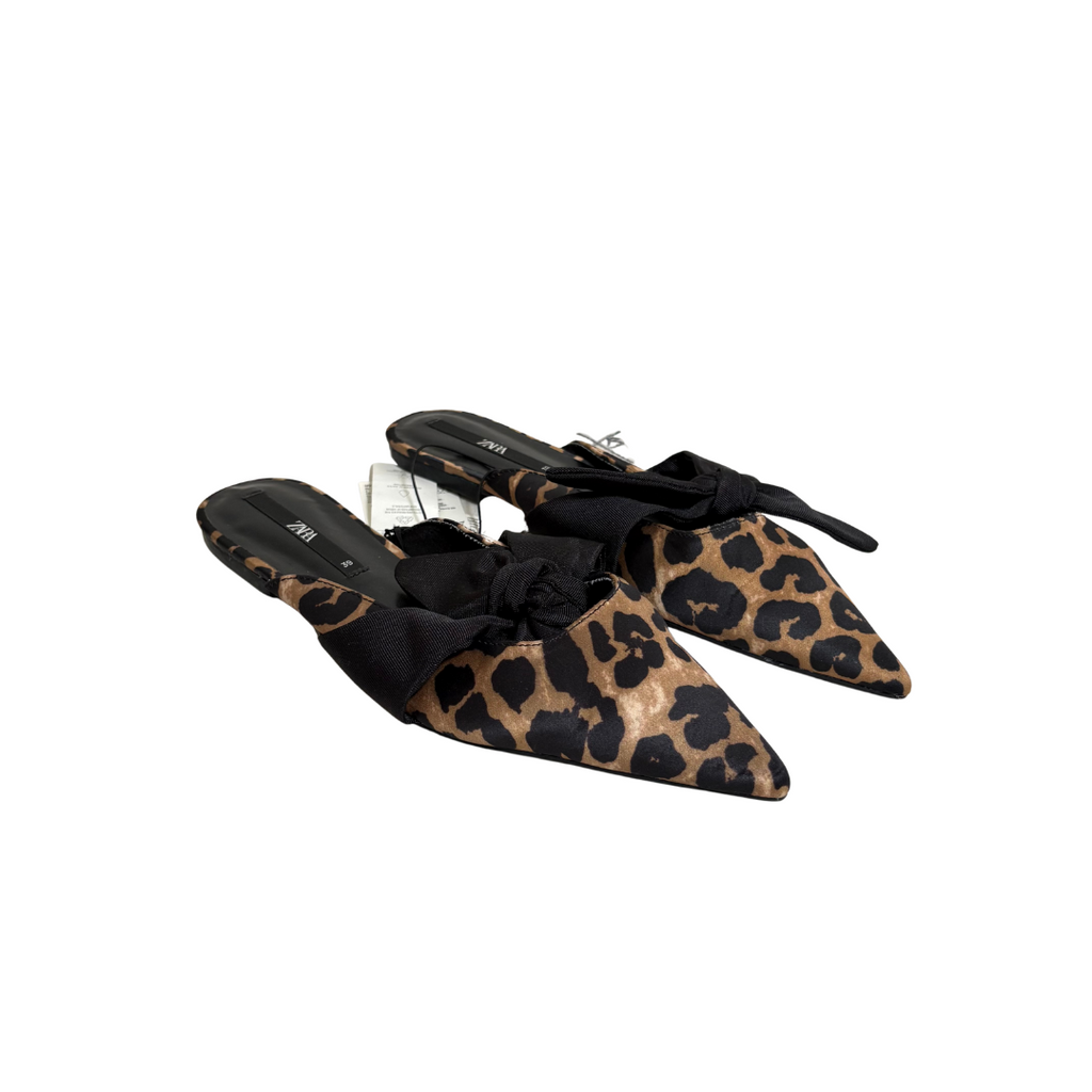 ZARA Leopard Print Bow Flat Mules | Brand New |