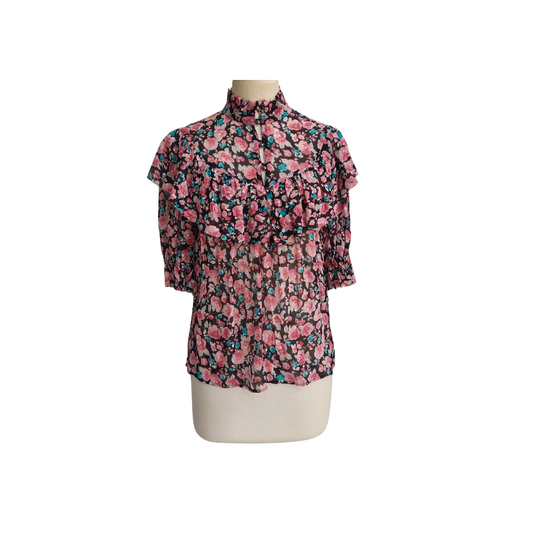 THE KOOPLES Black & Pink Floral Top | Gently Used |