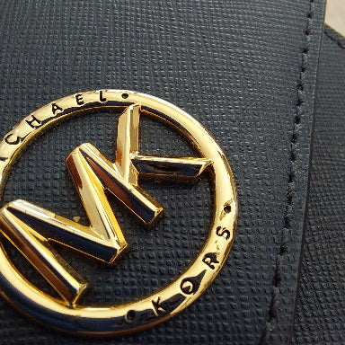 Michael Kors Navy Greenwich Tri-Fold Leather Wallet | Gently Used |