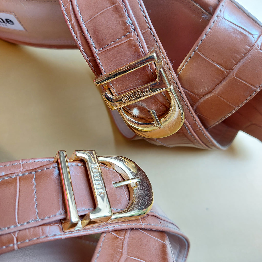 Dune Tan Leatherette Jenning Croc Textured Sandals | Pre Loved |