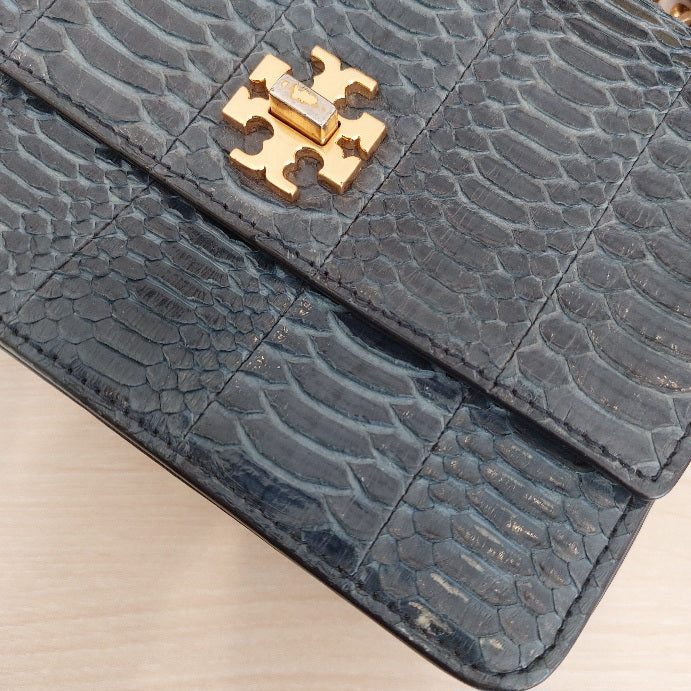 Tory Burch Navy Snake Skin Leather Small Turn-lock Crossbody Bag | Pre Loved |