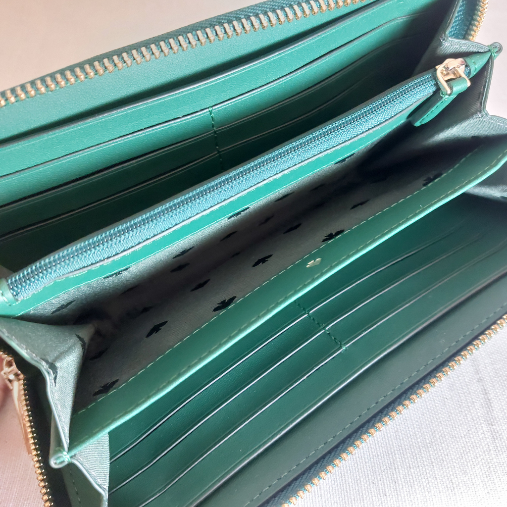 Kate Spade Emerald Green Leather Large Zip-Around Wallet | Like New |