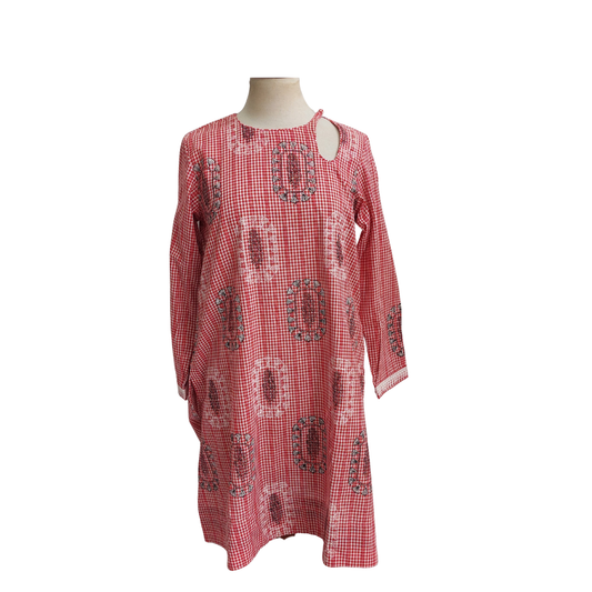 Blocked Red And White Checkered Kurta | Brand New |