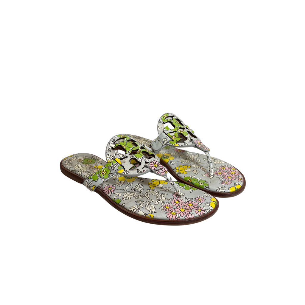 Tory Burch Floral Printed Leather 'Miller' Sandals | Gently Used |