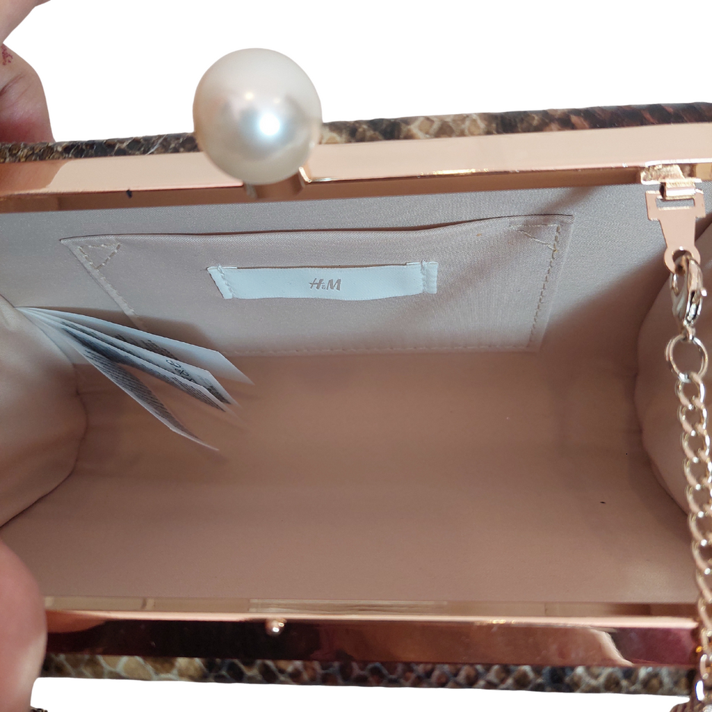 H&M Brown Snakeskin Pearl Box Convertible Clutch | Like New |