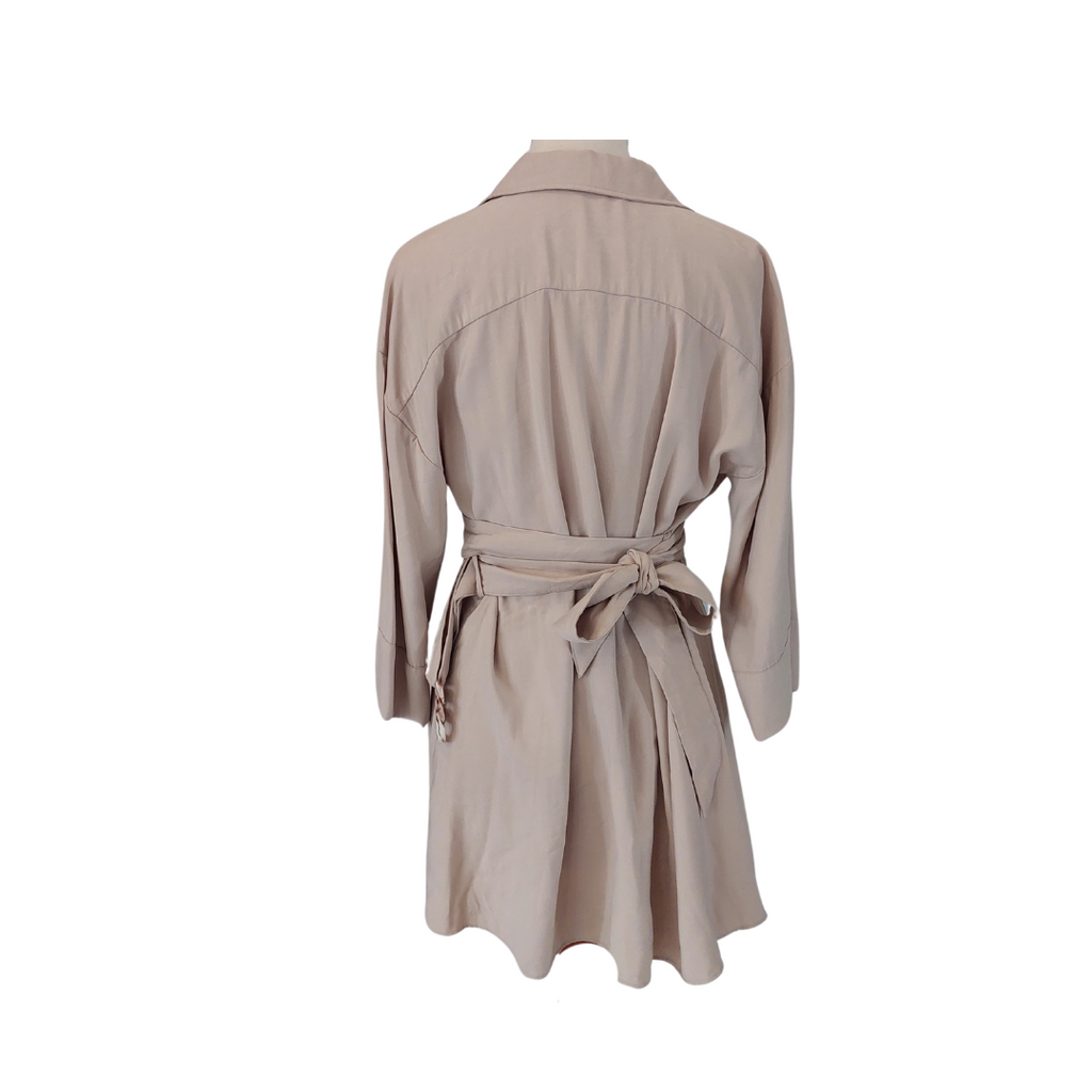 ZARA Beige Belted Knee-Length Dress | Gently Used |