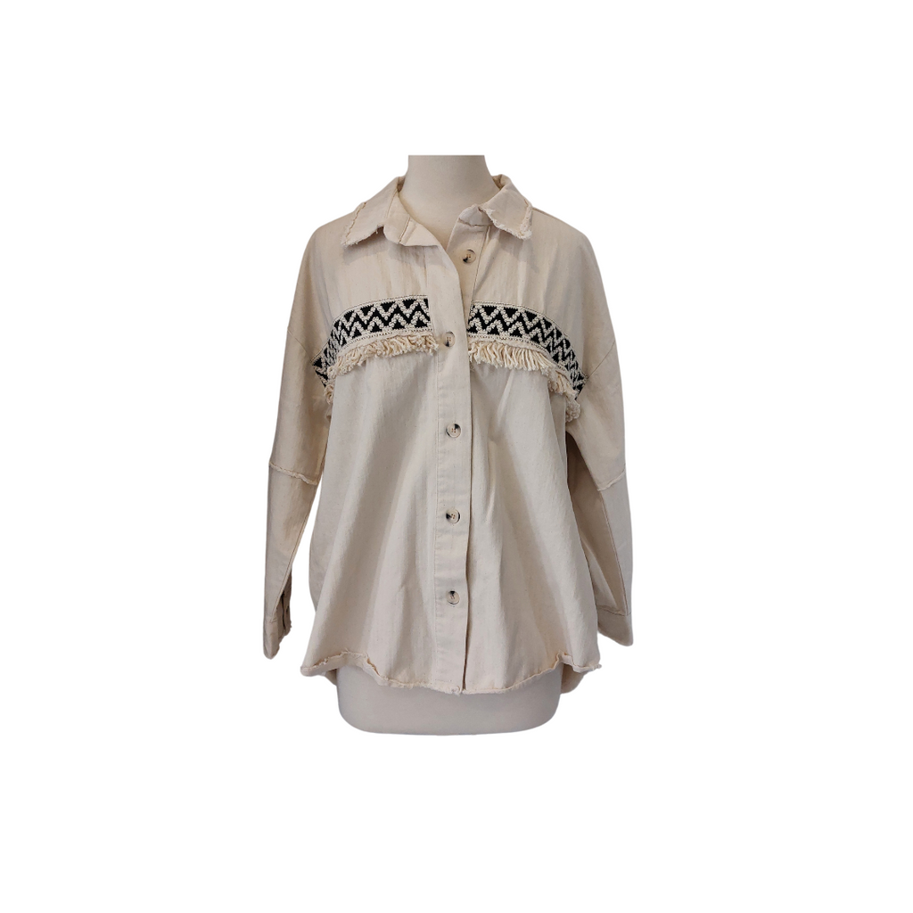 Perry Cream Embroidered Fringe Shacket | Brand New |