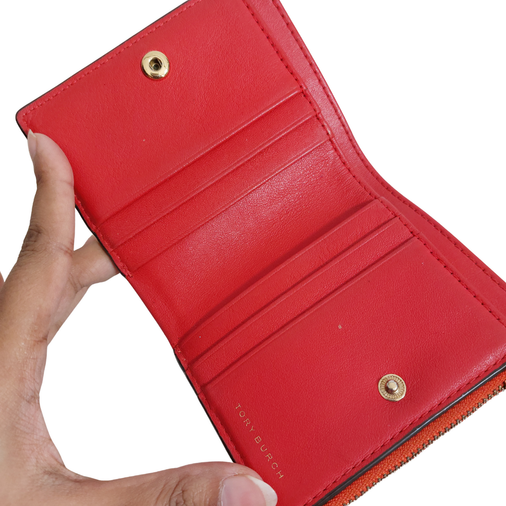 Tory Burch Red Leather 'Robinson' Mini Bifold Wallet | Pre Loved |
