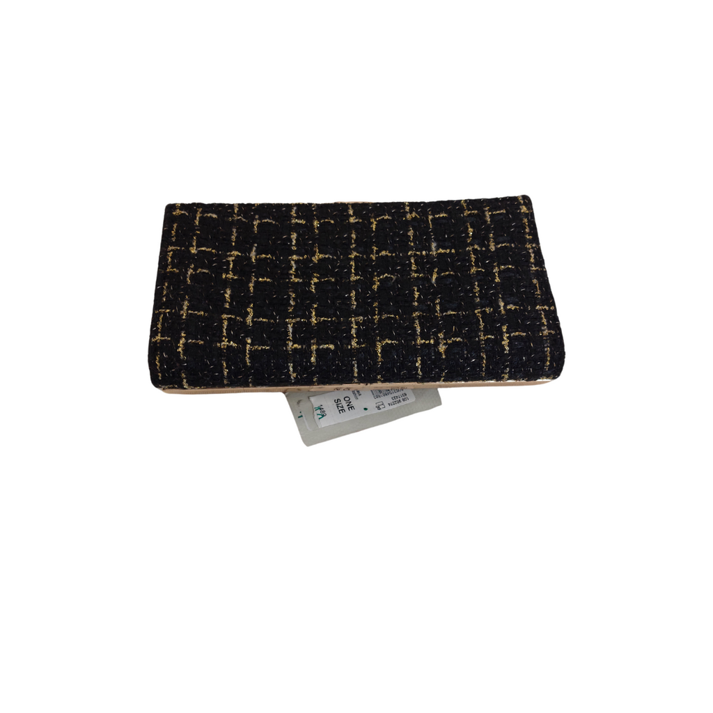 River Island Black Tweed & Gold Large Wallet Clutch | Brand New |