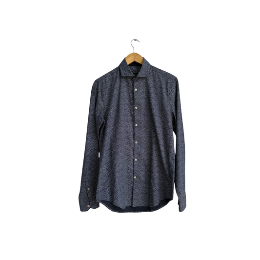 Zara Mens Slim Fit Blue And White Geometric Crosses Collar Shirt | Gently Used |