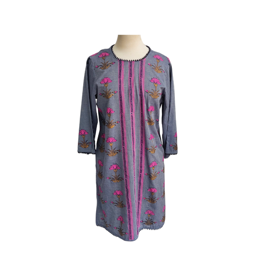 Blocked Dusty Slate Blue & Magenta Kurta | Pre Loved |