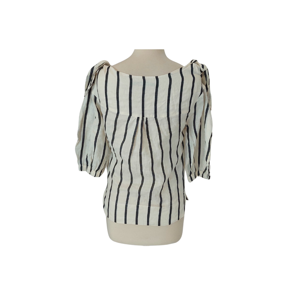 Zara Cream & Black Striped Tie Up Detail Top | Pre Loved |