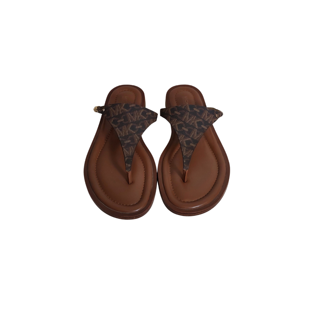 Michael Kors Brown Leather 'Daniella Empire' Logo Sandals | Gently Used |