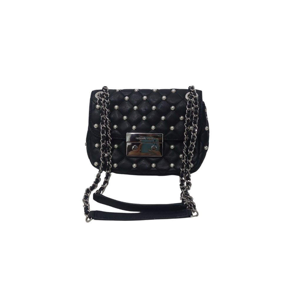 Michael Kors Black Quilted Leather Faux-Pearl Embellished 'Sloan' Shoulder Bag | Gently Used |