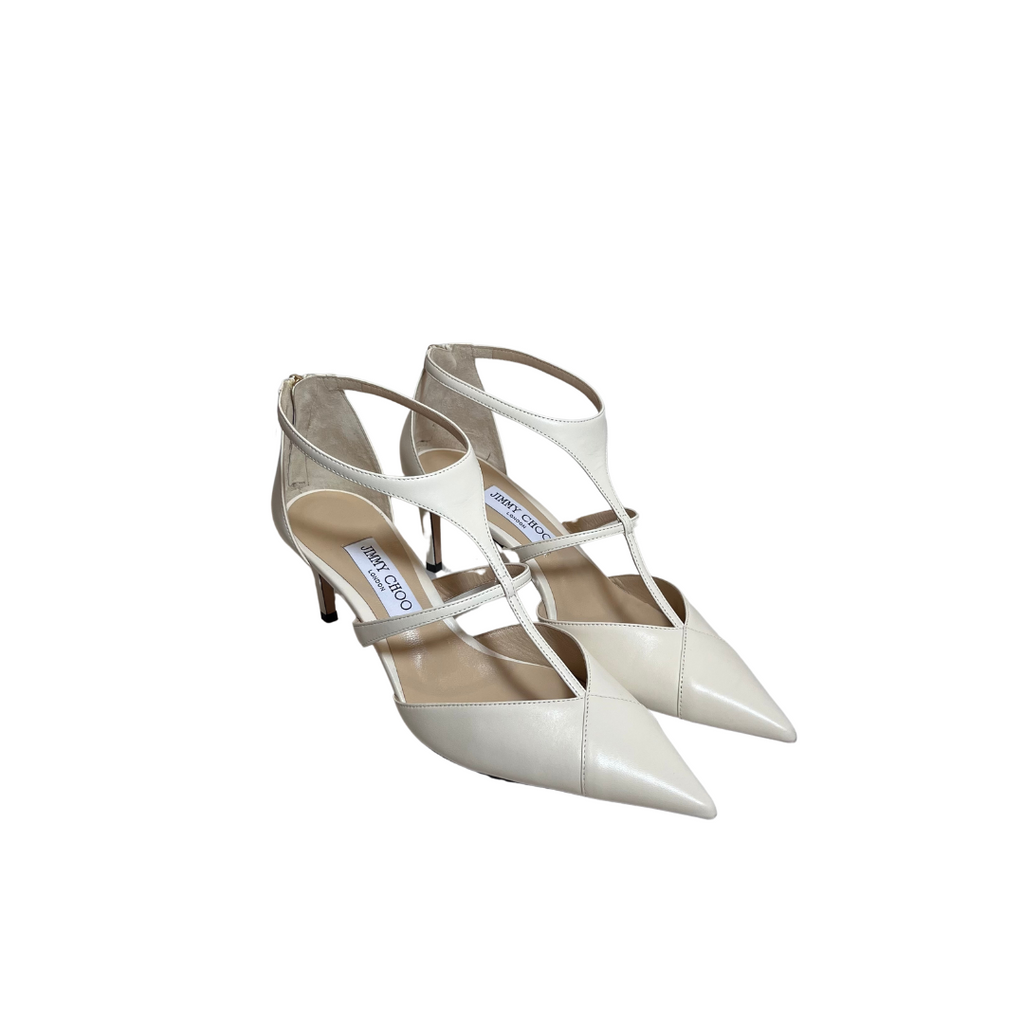 Jimmy Choo Off White Saoni Latte Leather Heels | Gently Used |