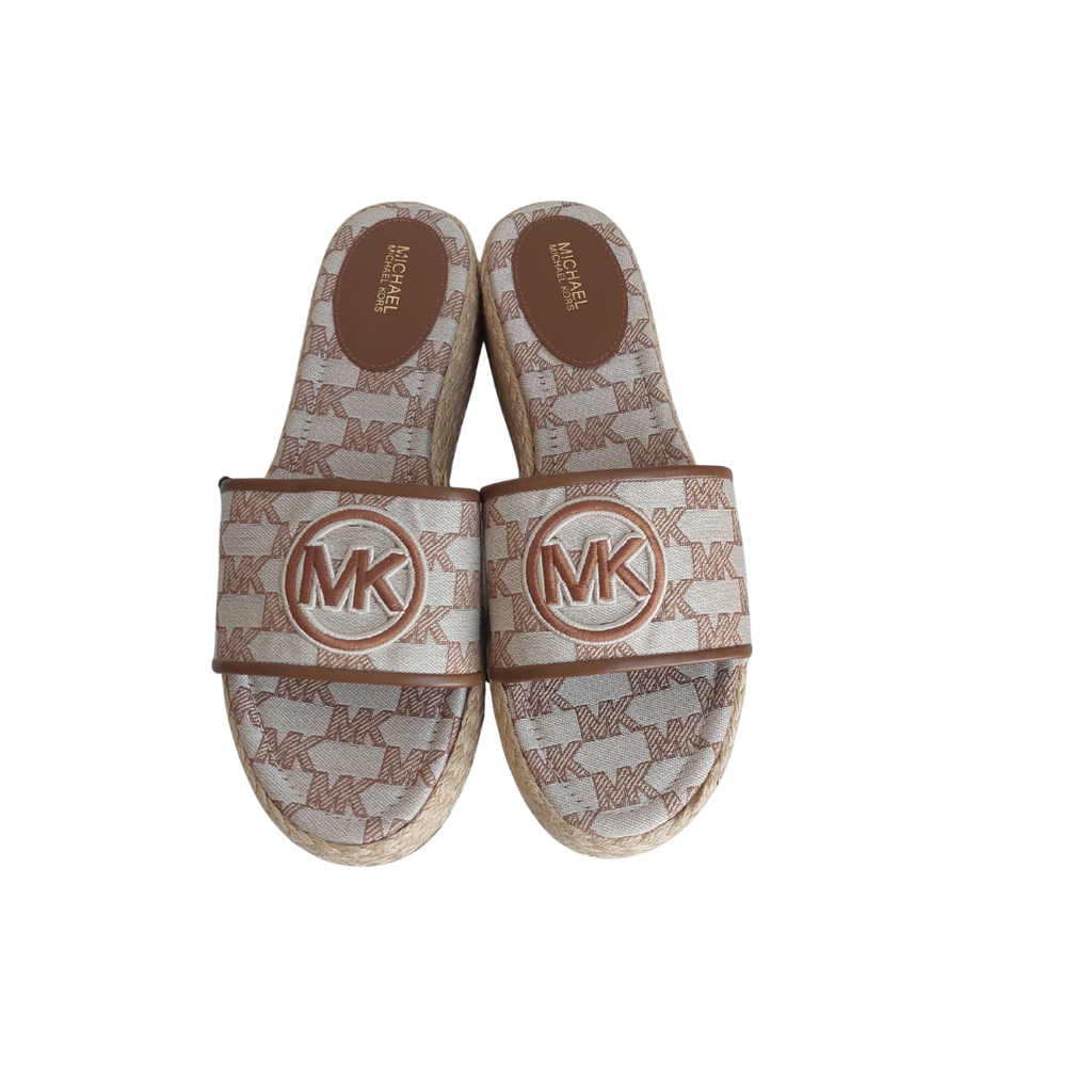 Michael Kors Sadler Logo Jacquard & Jute Wedge Sandal | Brand New |