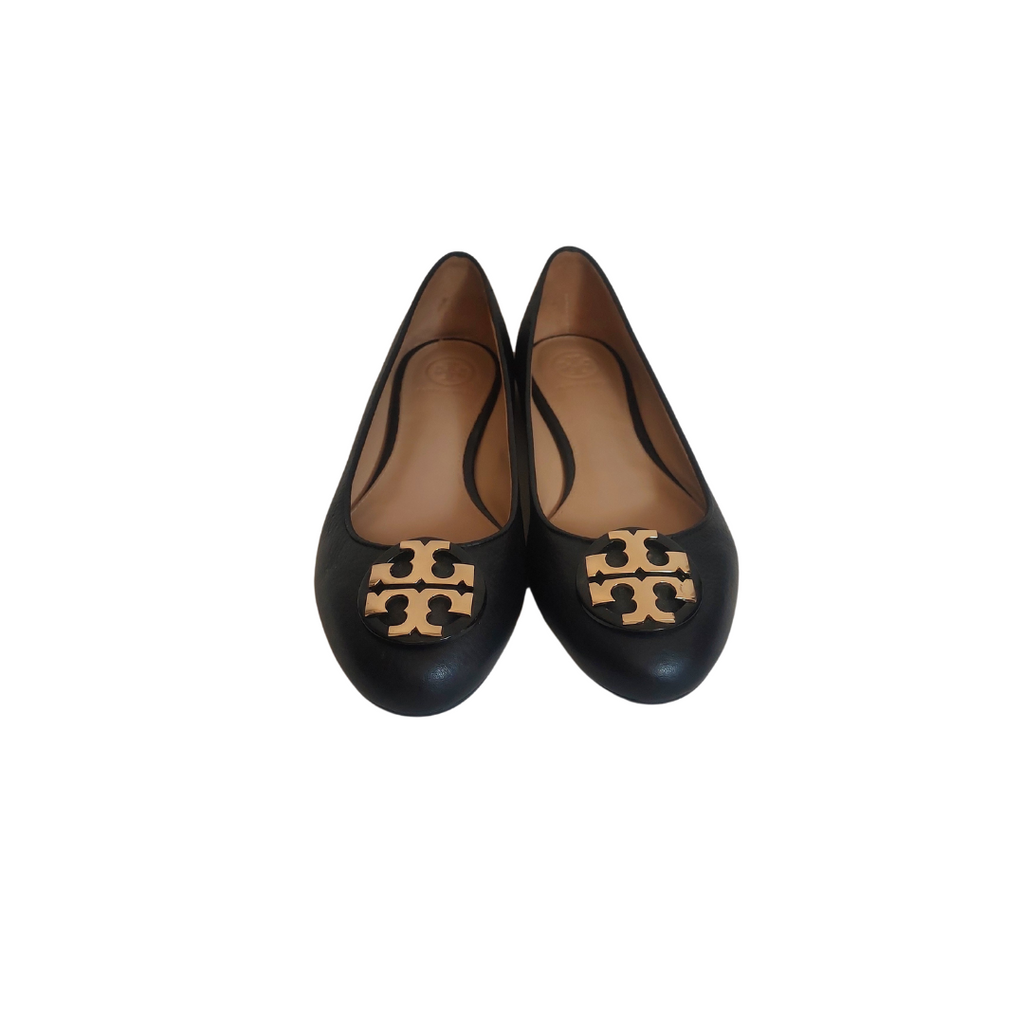 Tory Burch Black Claire Tumbled Leather Ballet Flats | Pre Loved |