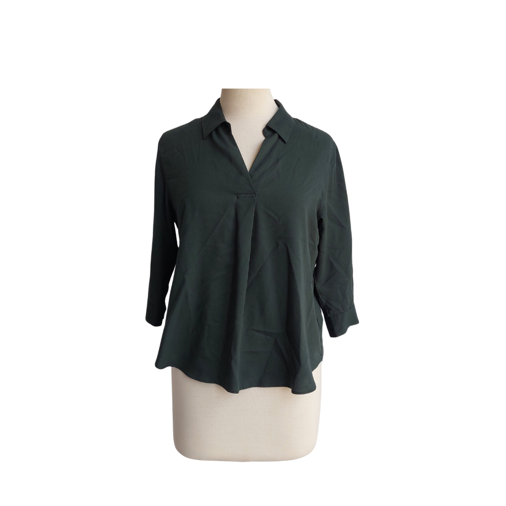 Uniqlo Bottle Green Collared Top | Pre Loved |