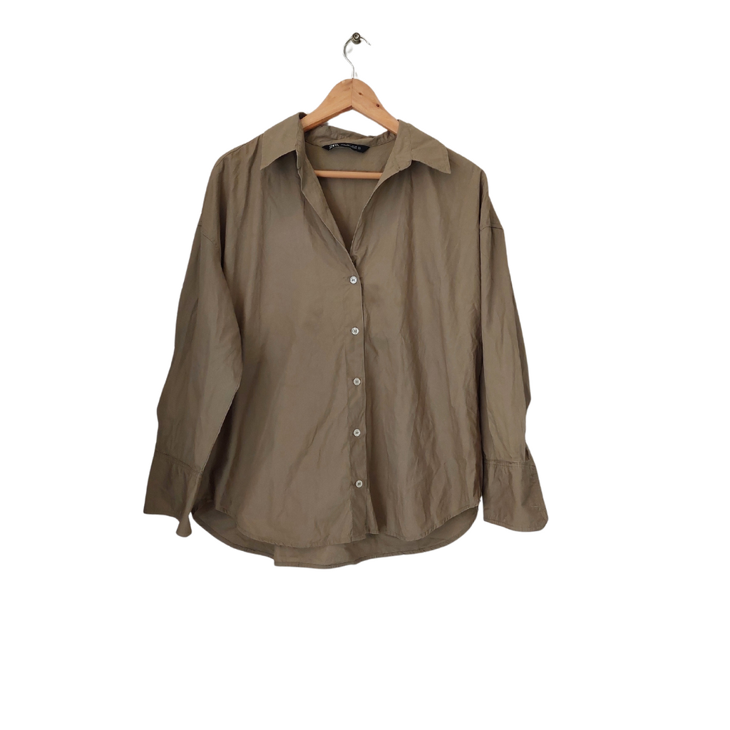 Zara Olive Green Button down Shirt | Gently Used |