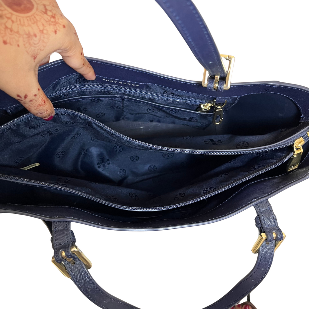 Tory Burch Navy Emerson Buckle Tote Bag | Gently Used |