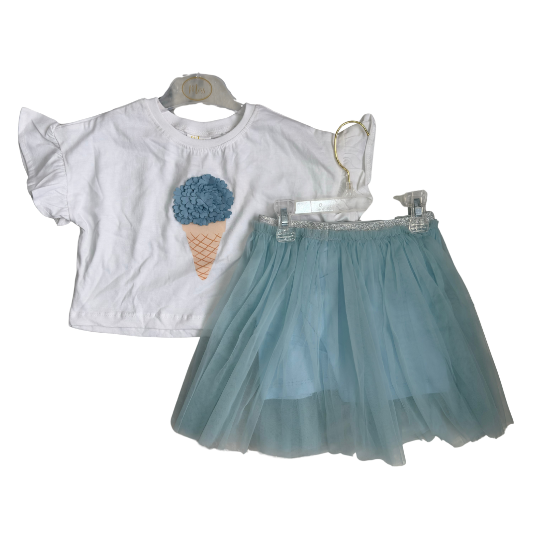Miss Cropped Printed T-Shirt and Skirt Outfit Set (6 Yrs) | Brand New |